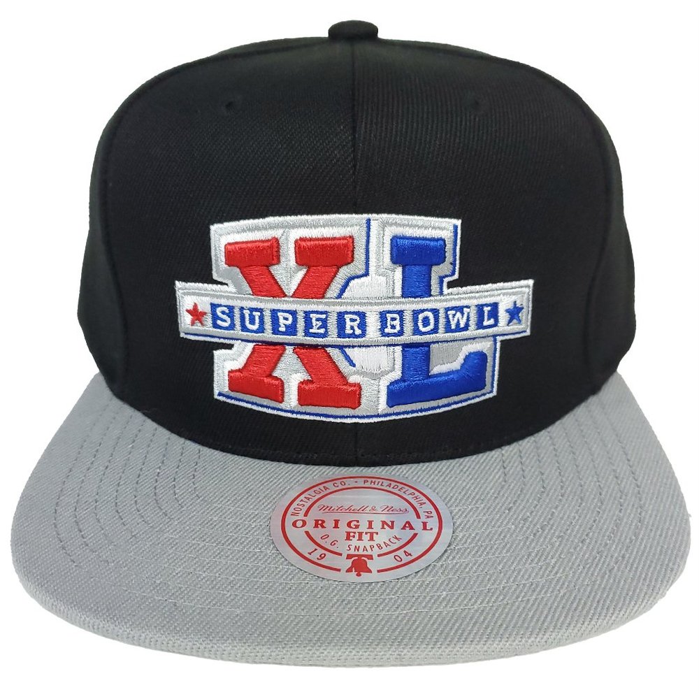 Mitchell & Ness Super Bowl XL NFL Snapback Hat 3D Logo Black Gray Cap NWT
